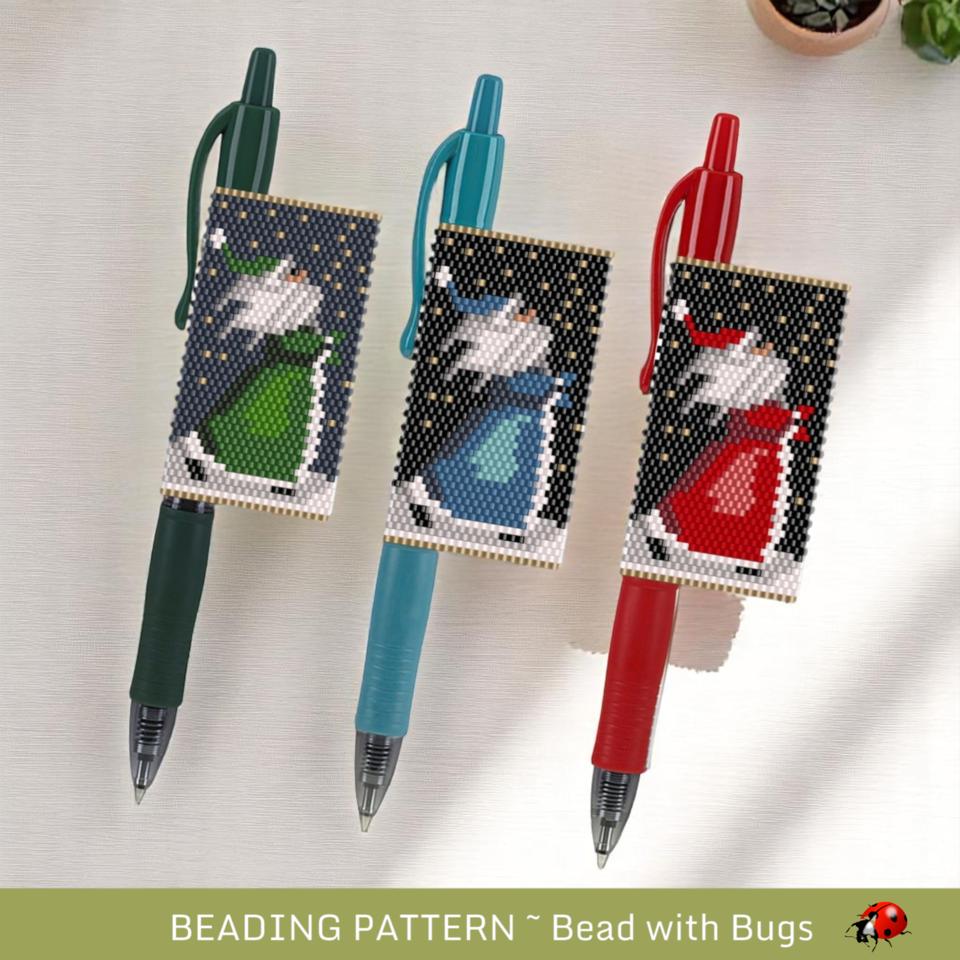 SANTA in the STARS: Peyote Stitch Beaded Pen Wrap by Bead with Bugs