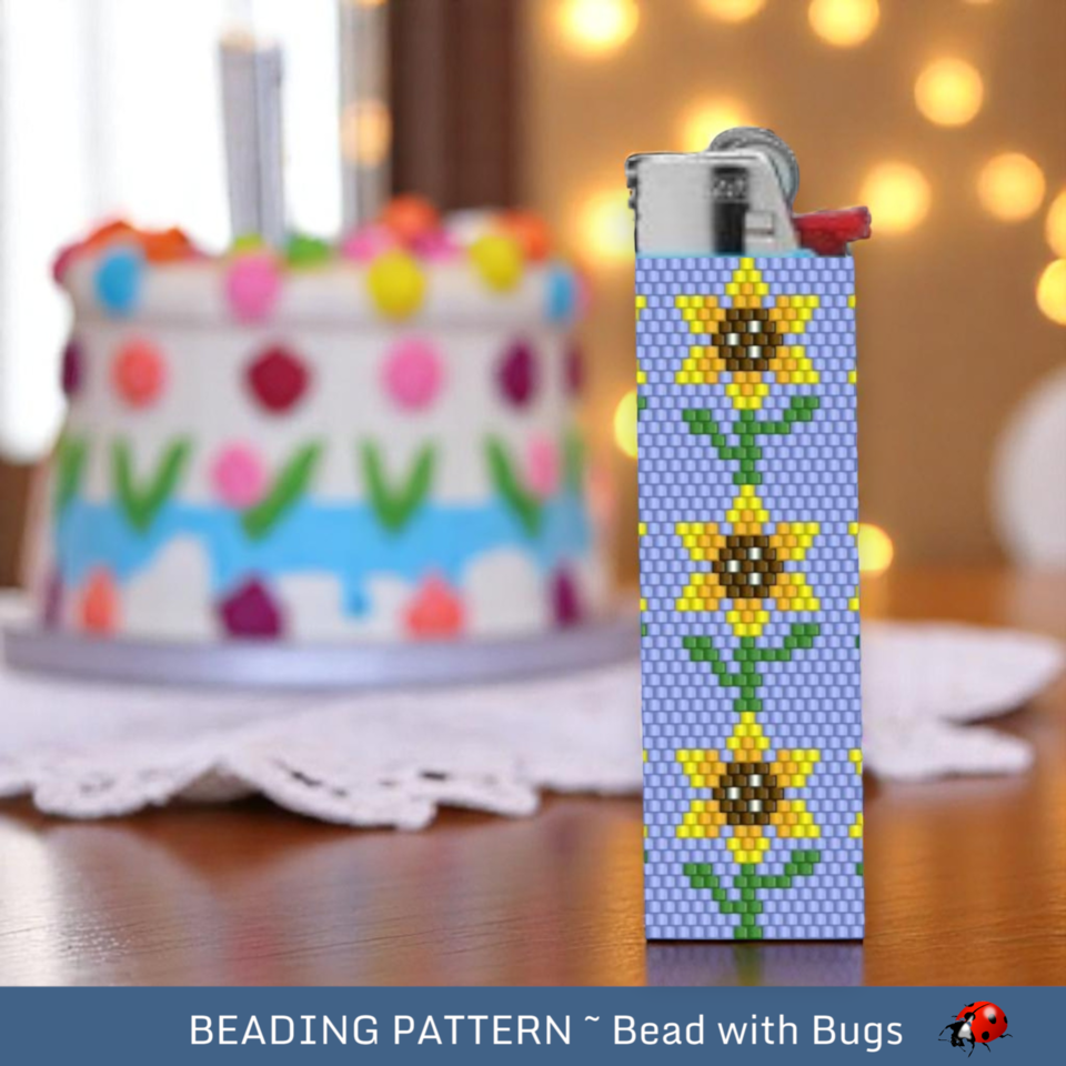 THE SUNNY SIDE:  Peyote Stitch Beaded Lighter Cover by Bead with Bugs