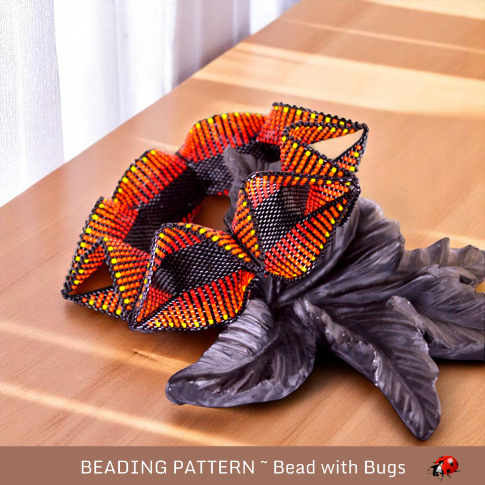 Sunset Winged Bangle Pattern - Peyote & Herringbone Stitch Bracelet Design