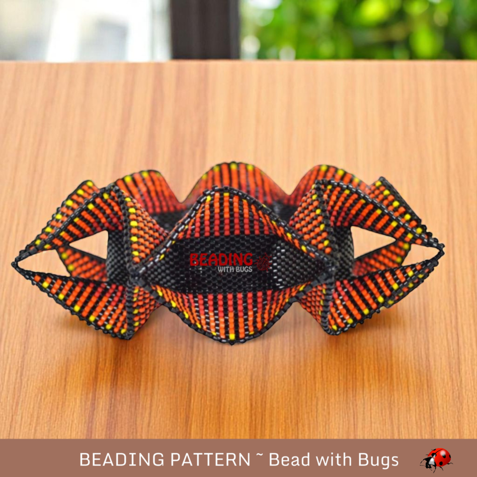 Sunset Winged Bangle Pattern - Peyote & Herringbone Stitch Bracelet Design