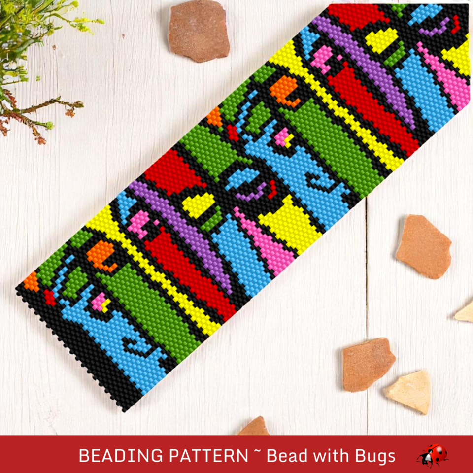 THE WATCHERS:  A Peyote Stitch Beaded Bracelet Pattern by Bead with Bugs
