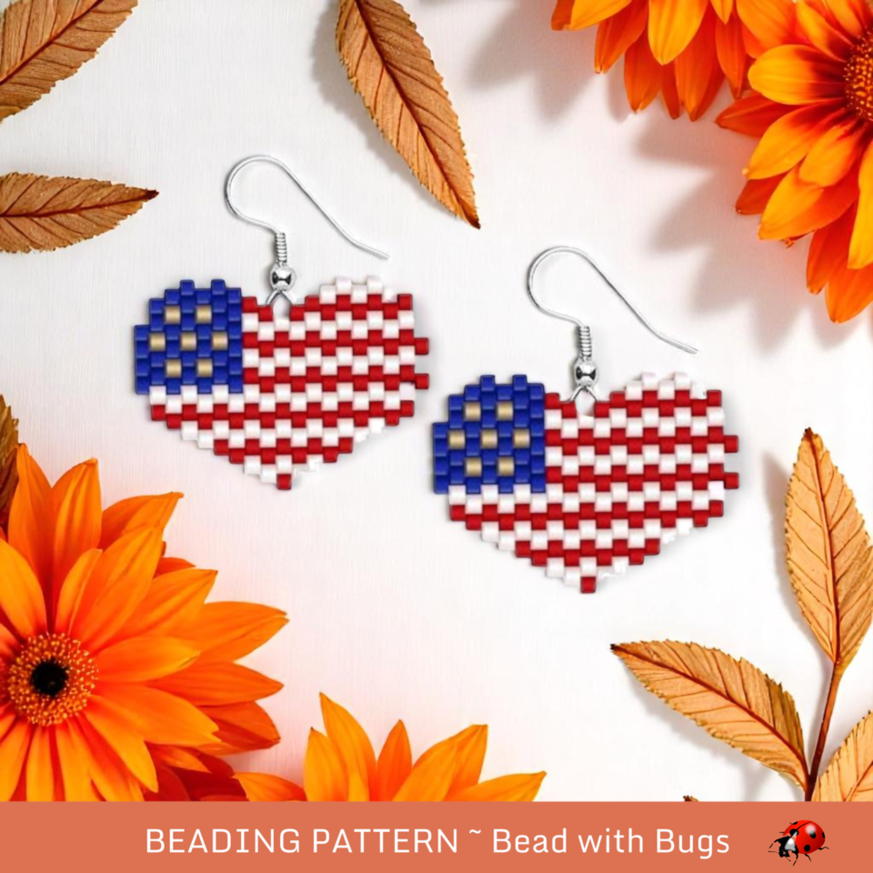 AMERICAN PRIDE:  Brick Stitch Beaded Earrings Pattern by Bead with Bugs