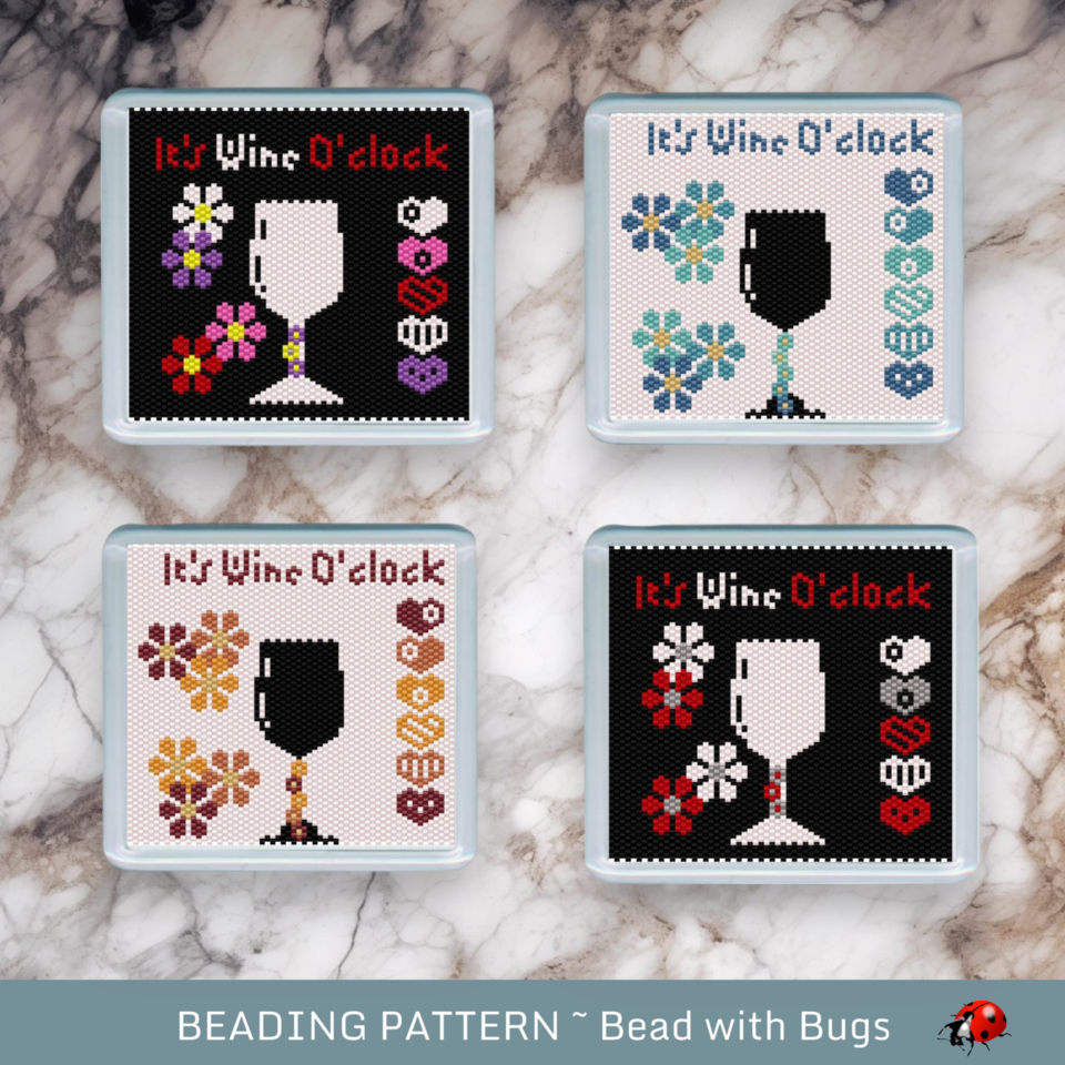 ITS WINE O'CLOCK: Peyote Stitch Beaded Coaster Pattern by Bead with Bugs