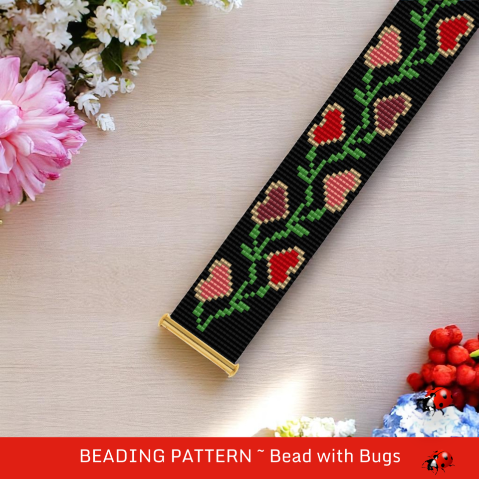 CLIMBING HEARTS:  A Loom Beaded Bracelet Pattern by Bead with Bugs