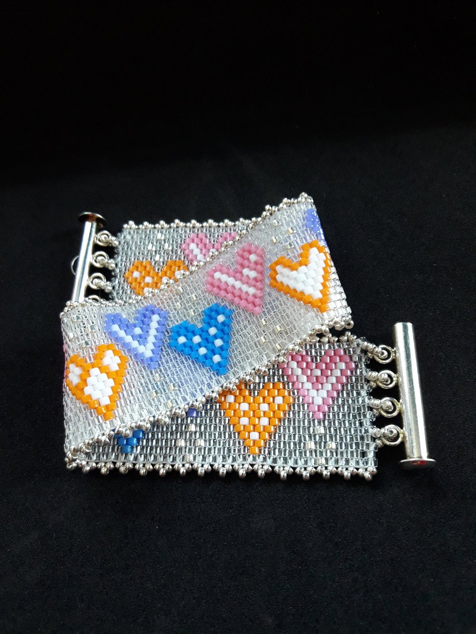 QUILTED HEARTS:  A Peyote Stitch Beaded Bracelet Pattern by Bead with Bugs