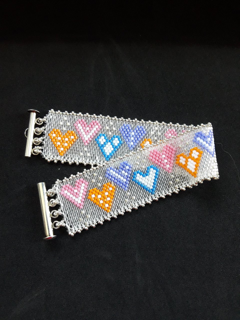 QUILTED HEARTS:  A Peyote Stitch Beaded Bracelet Pattern by Bead with Bugs