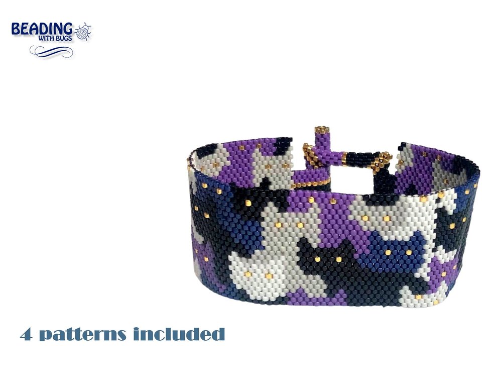 THE CAT CROWD: A Peyote Stitch Beaded Bracelet Pattern by Bead with Bugs