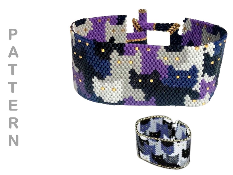 THE CAT CROWD: A Peyote Stitch Beaded Bracelet Pattern by Bead with Bugs