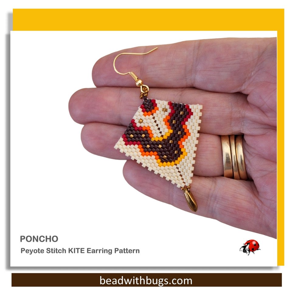 PONCHO EARRINGS: Peyote Stitch Beading Pattern by Bead with Bugs