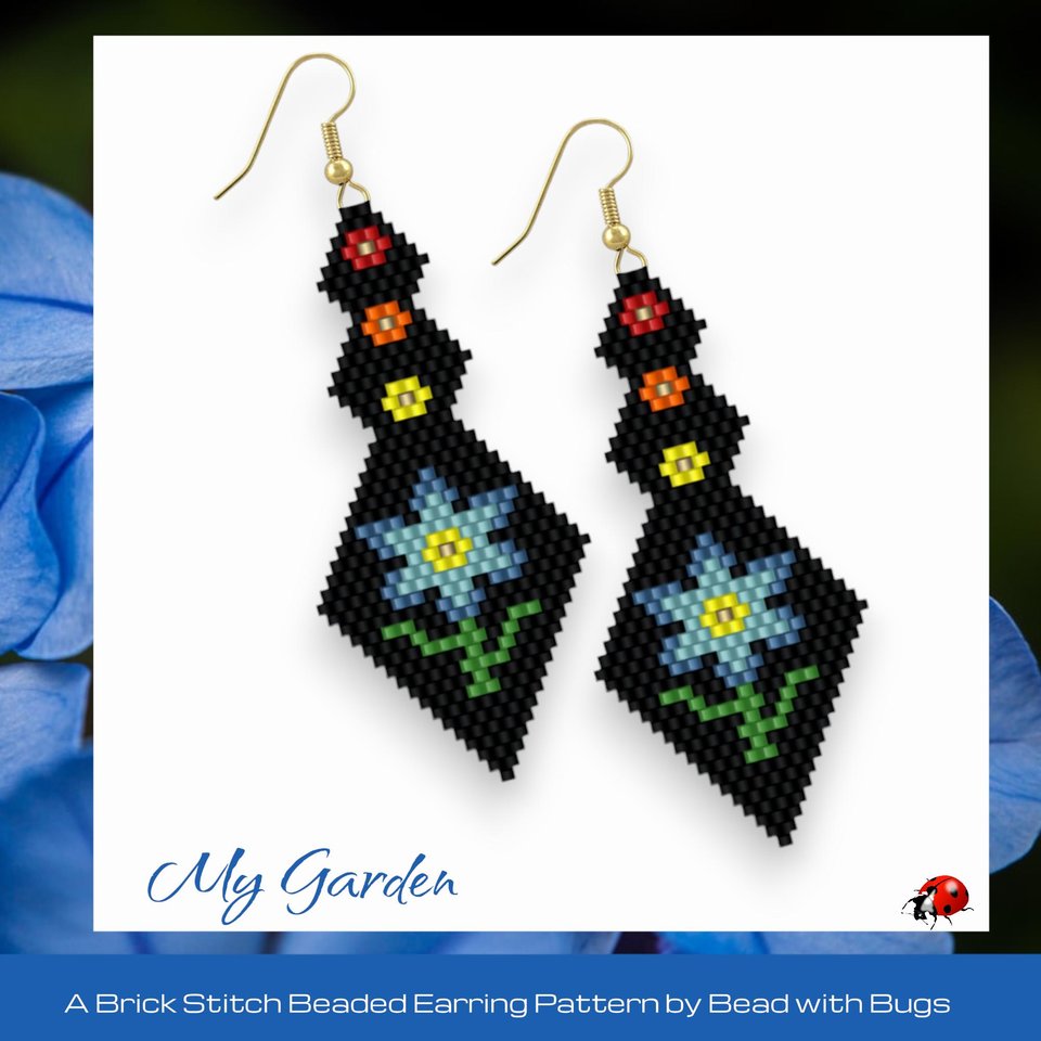 Brick Stitch Beaded Earrings Pattern: My Garden Flowers (PDF)