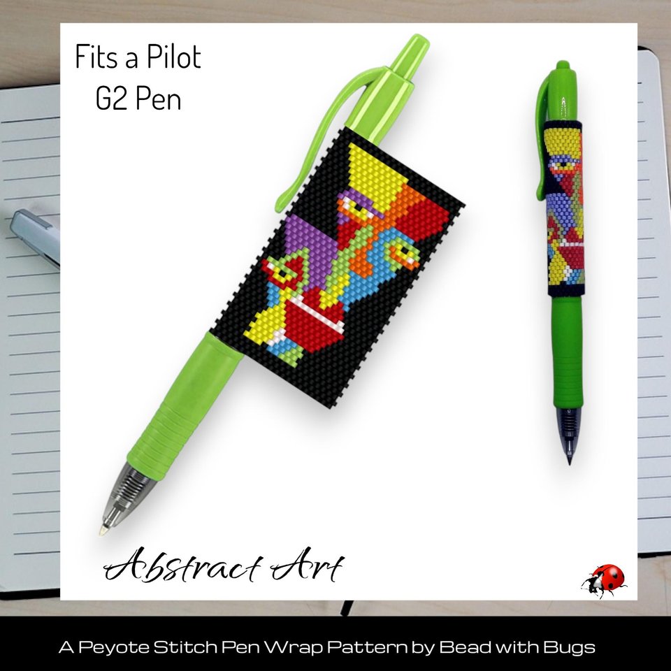 Peyote Stitch Beaded Pen Wrap Pattern, Abstract Art (Pilot G2 Pen)
