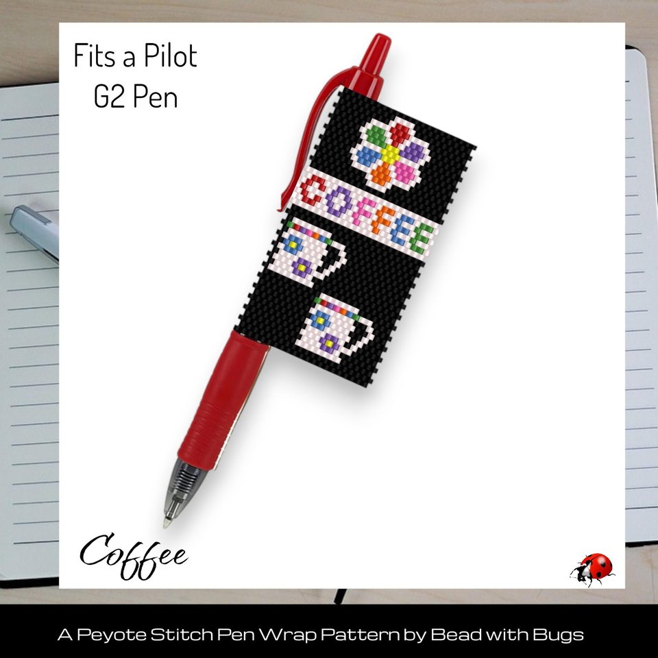 Coffee Peyote Stitch Beaded Pen Wrap Pattern for Pilot G2 Pen