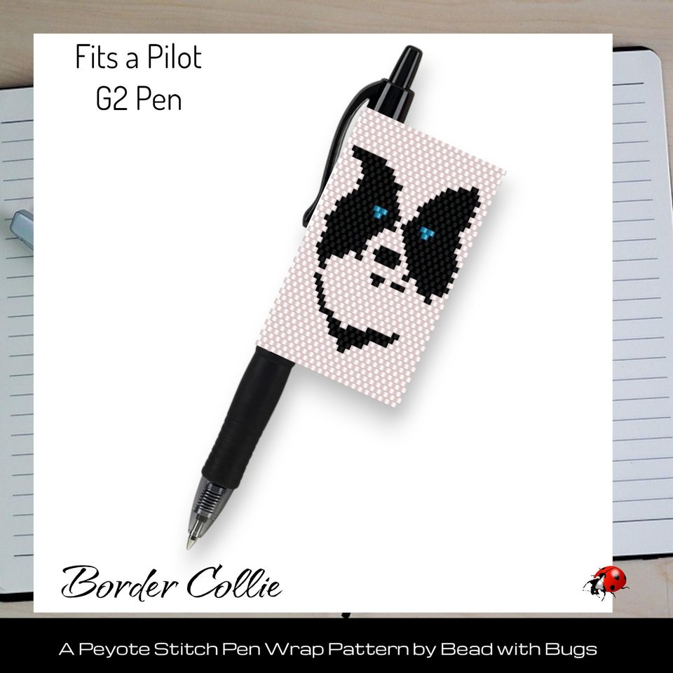 Border Collie Peyote Stitch Beaded Pen Wrap Pattern for Pilot G2 Pen
