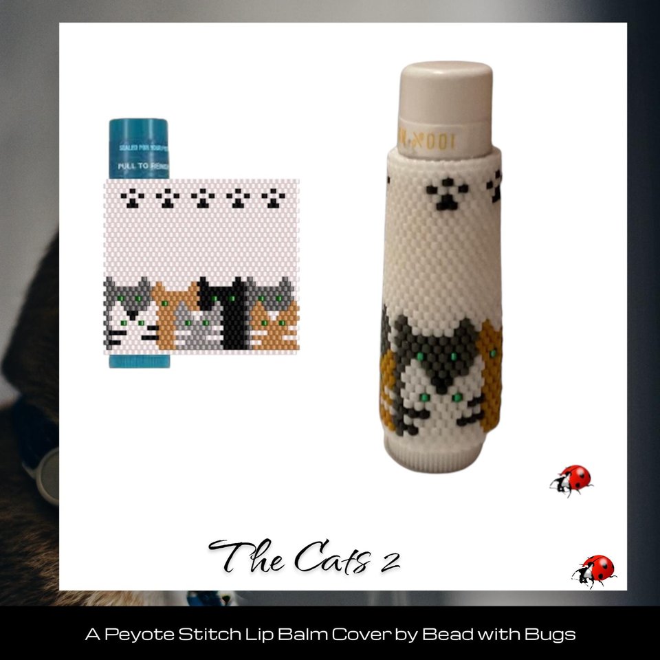 Beaded Lip Balm Cover Pattern: Cats Design (PDF Pattern