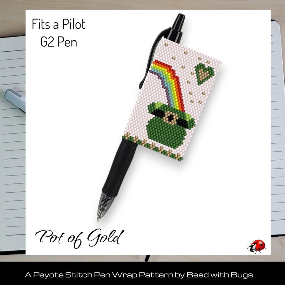 Peyote Stitch Beaded Pen Wrap Pattern, Pot of Gold, Pilot G2 (PDF Pattern)