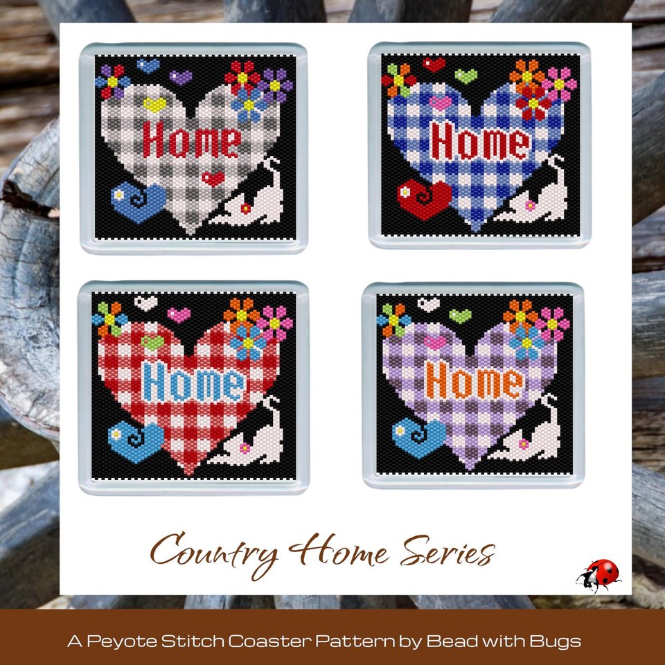 COUNTRY HOME Themed Set: Peyote Stitch Beaded Coaster Pattern by Bead with Bugs