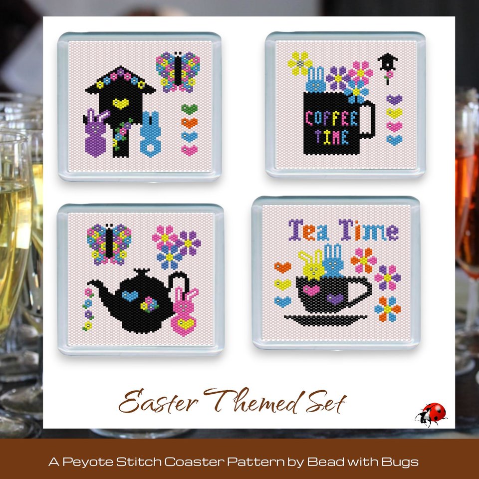 EASTER COFFEE TIME: Peyote Stitch Beaded Coaster Pattern by Bead with Bugs