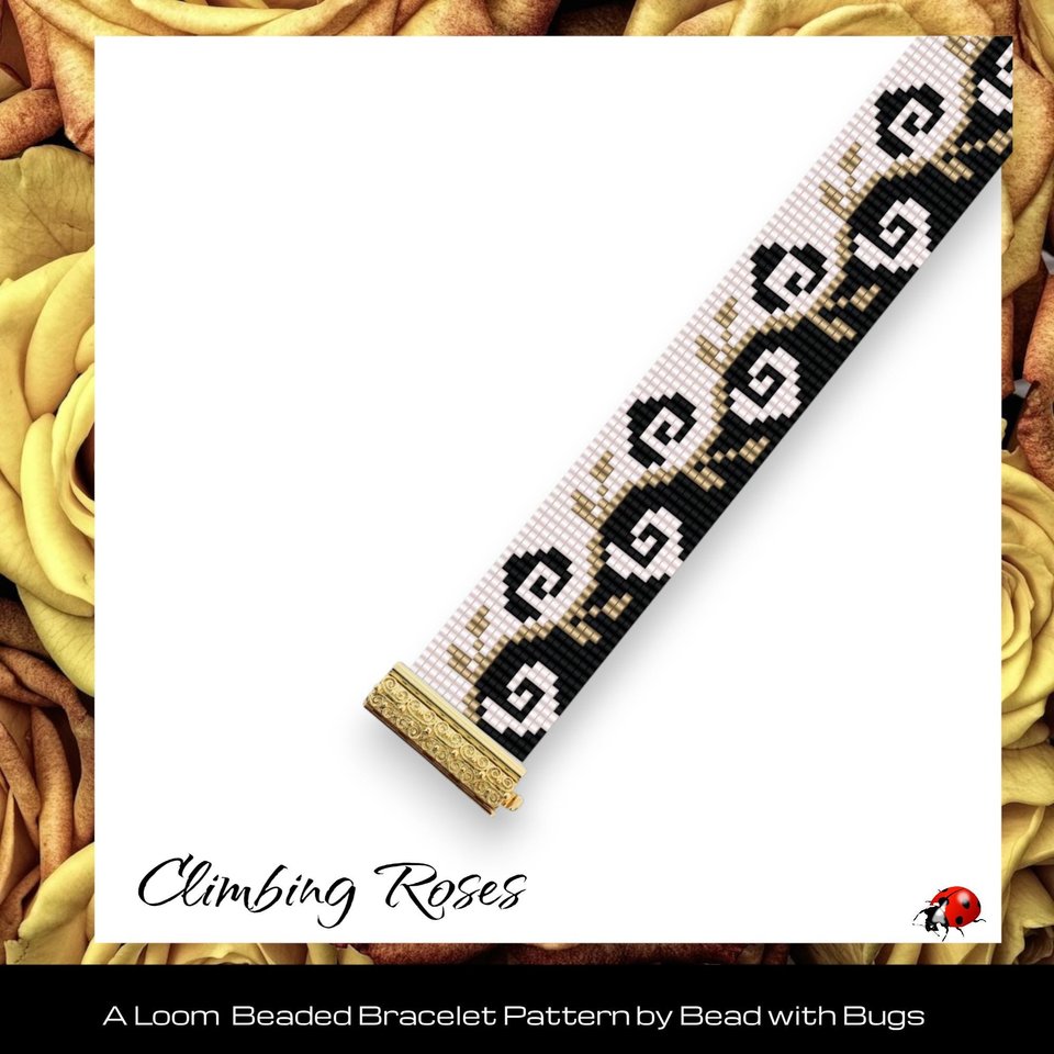 Loom Beaded Bracelet Pattern by Bead with Bugs, CLIMBING ROSES, PDF