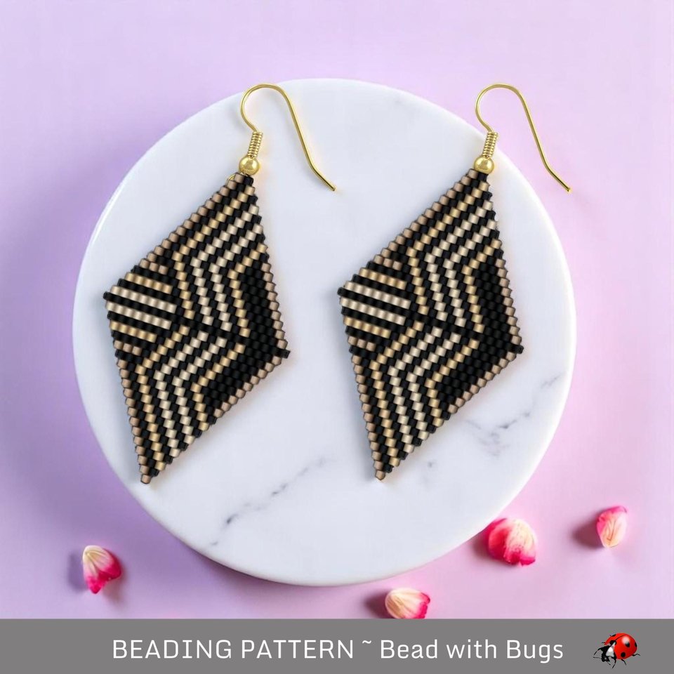 Brick Stitch Beaded Earrings Pattern: Crossbow Geometric Design (PDF)