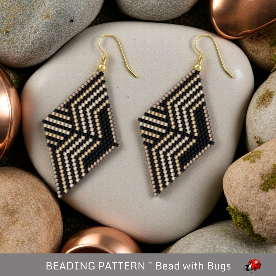 Brick Stitch Beaded Earrings Pattern: Crossbow Geometric Design (PDF)