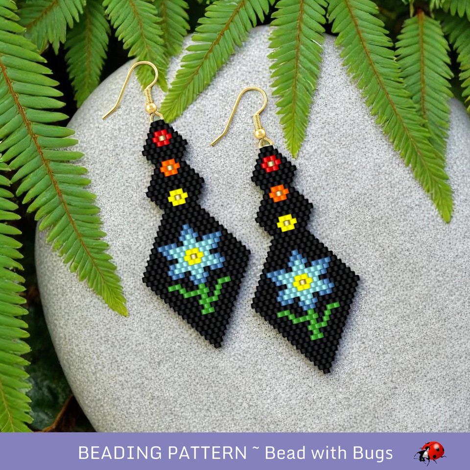Brick Stitch Beaded Earrings Pattern: My Garden Flowers (PDF)