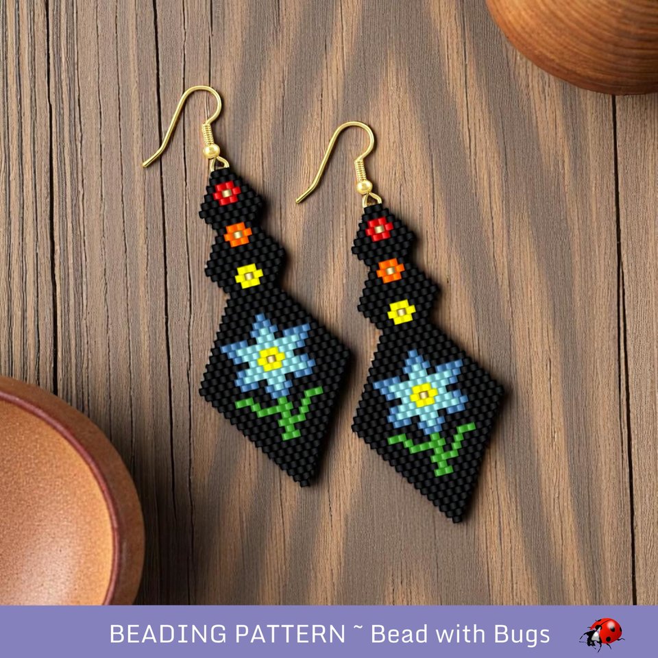 Brick Stitch Beaded Earrings Pattern: My Garden Flowers (PDF)