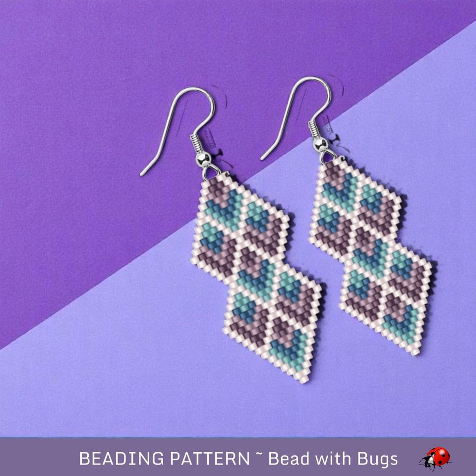 Brick Stitch Beaded Earrings Pattern: Purple & Blue Diamond (PDF)