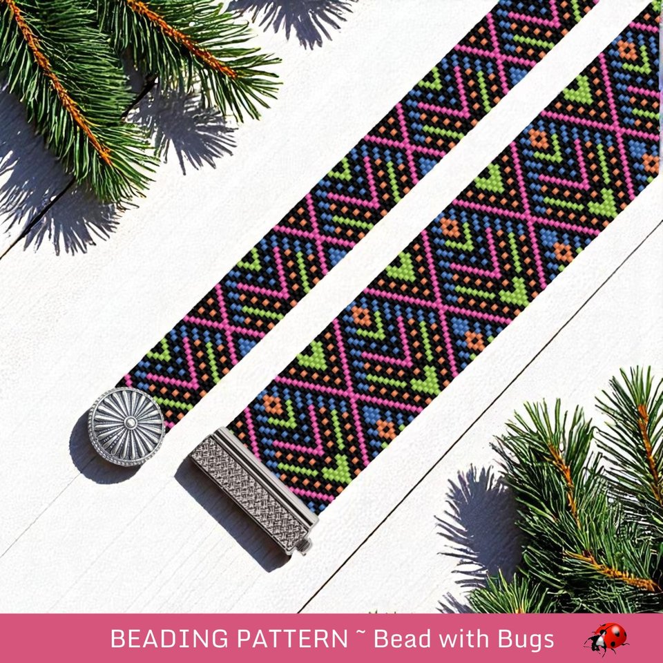 Peyote Stitch Beaded Bracelet Pattern, Bandana Design (PDF)