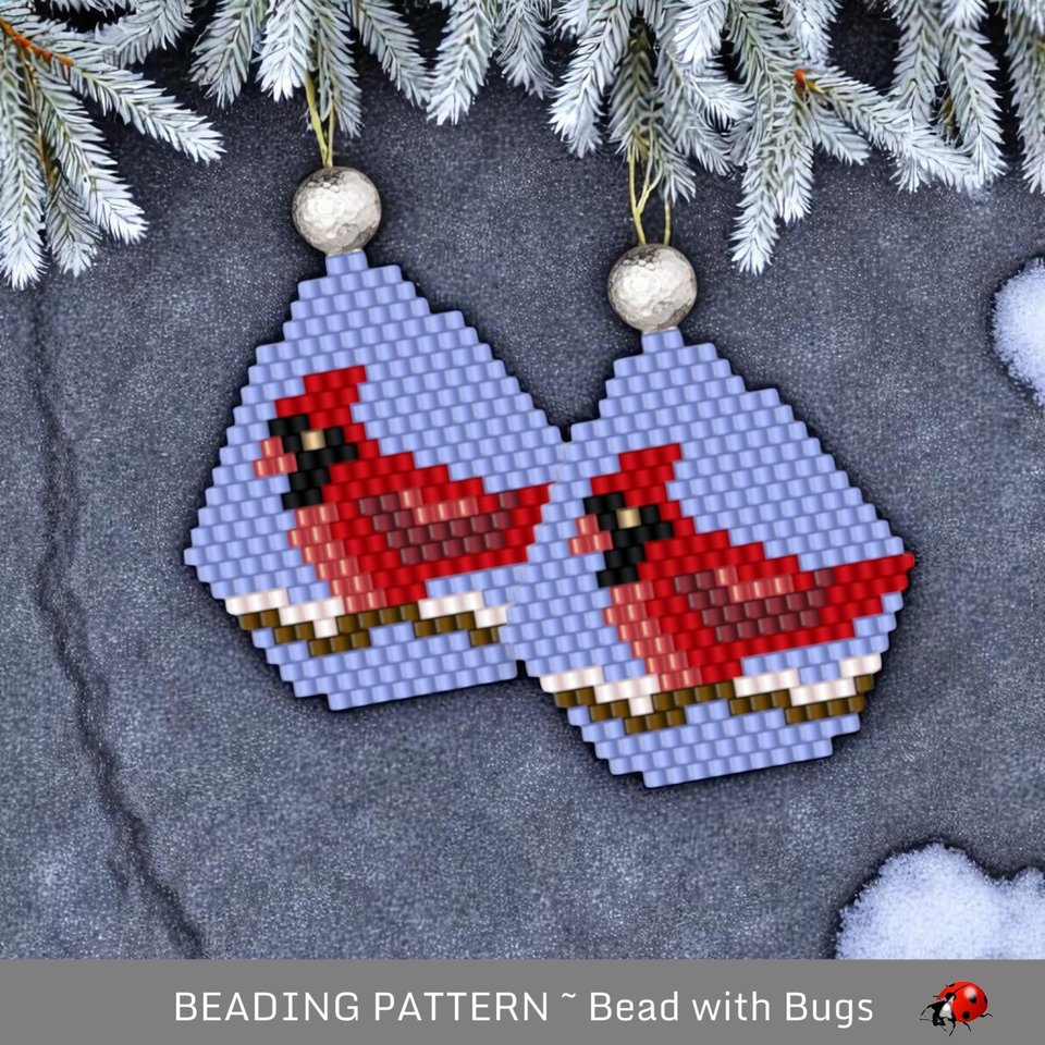 Brick Stitch Beaded Earrings Pattern: Winter Cardinal (PDF)