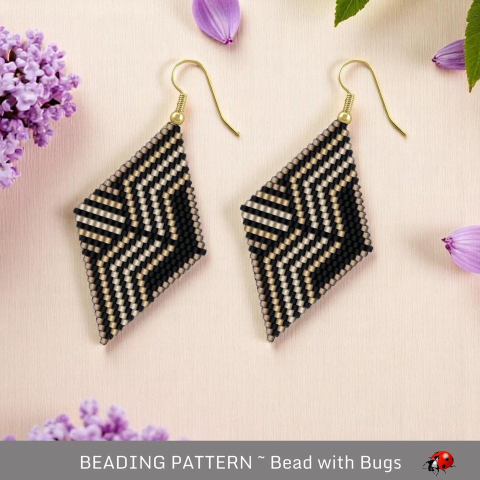 Brick Stitch Beaded Earrings Pattern: Crossbow Geometric Design (PDF)