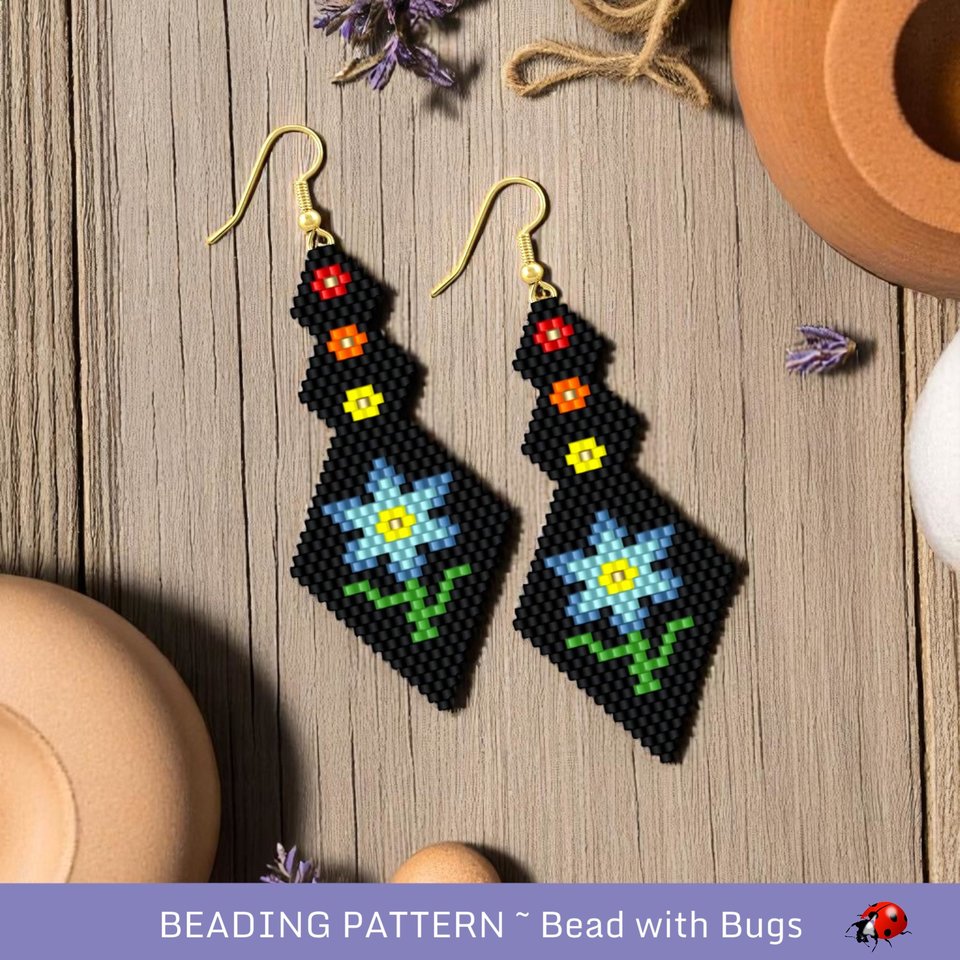 Brick Stitch Beaded Earrings Pattern: My Garden Flowers (PDF)