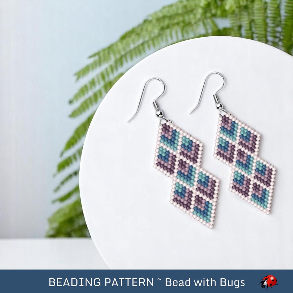Brick Stitch Beaded Earrings Pattern: Purple & Blue Diamond (PDF)