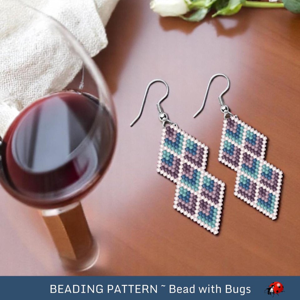 Brick Stitch Beaded Earrings Pattern: Purple & Blue Diamond (PDF)
