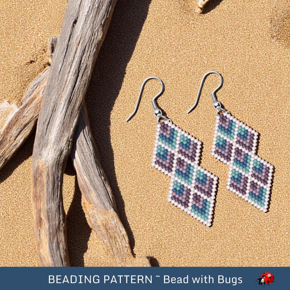 Brick Stitch Beaded Earrings Pattern: Purple & Blue Diamond (PDF)