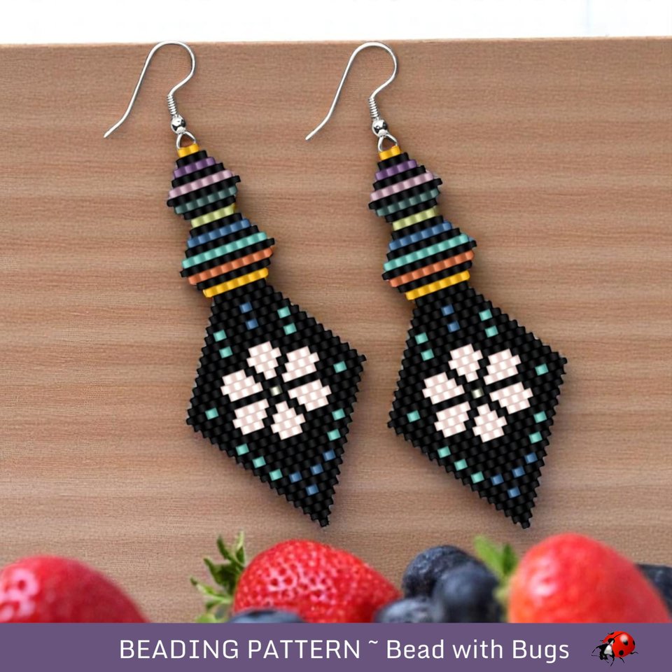 Peyote Stitch Beaded Bracelet and Earrings Pattern Set, GOOD TO GROW, a moody garden styled set, pdf
