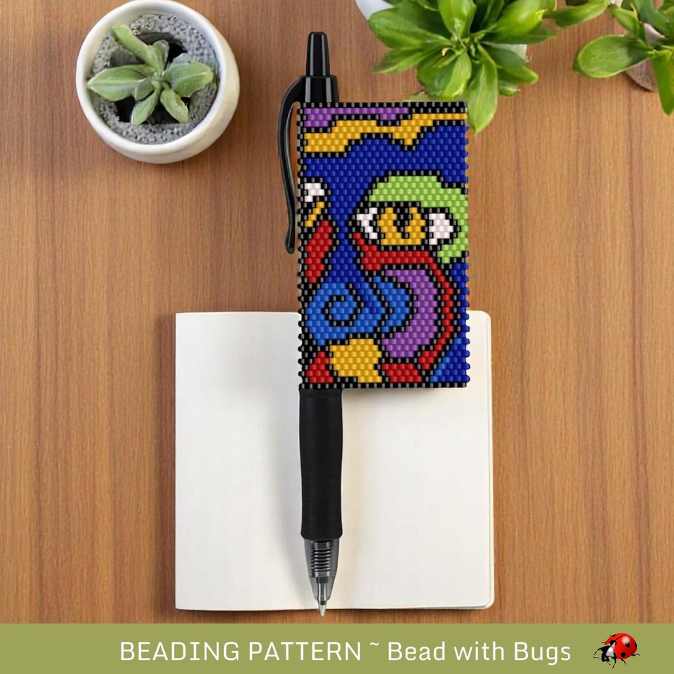 Peyote Stitch Beaded Pen Wrap, Abstract Art Cover for Pilot G2