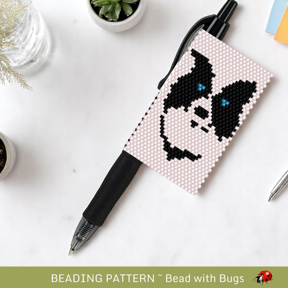 Border Collie Peyote Stitch Beaded Pen Wrap Pattern for Pilot G2 Pen