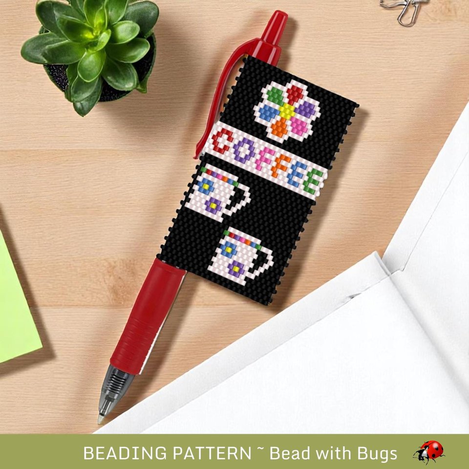 Peyote Stitch Beaded Pen Wrap Pattern, Beverages Theme (PDF Pattern)