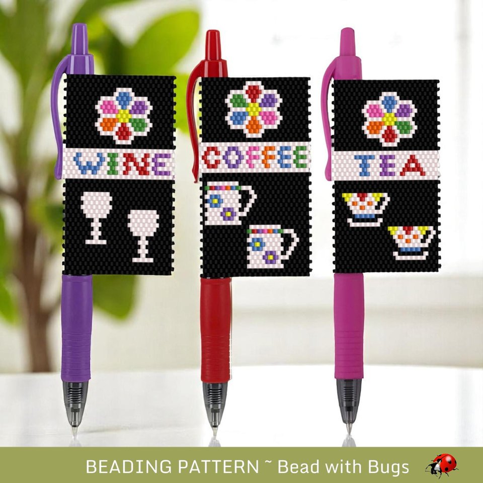 Peyote Stitch Beaded Pen Wrap Pattern, Beverages Theme (PDF Pattern)