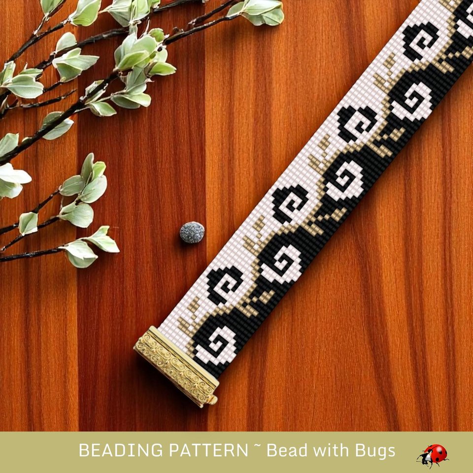 Loom Beaded Bracelet Pattern by Bead with Bugs, CLIMBING ROSES, PDF
