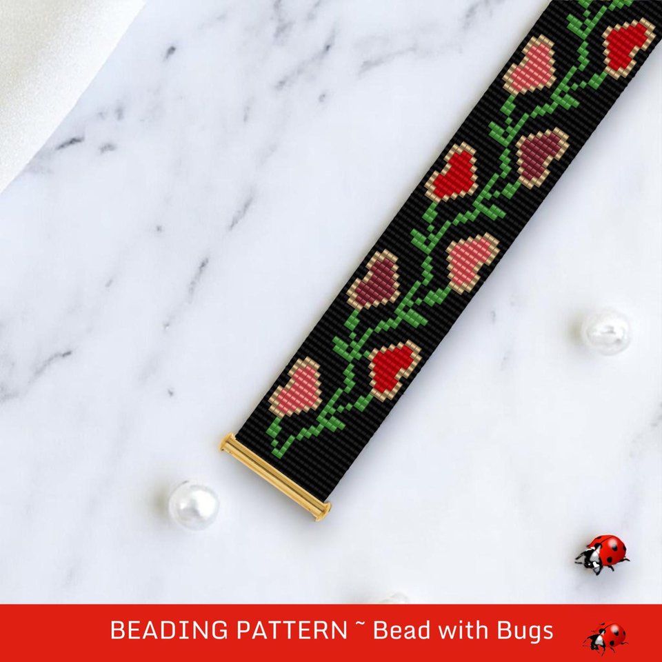 Loom Beaded Bracelet Pattern by Bead with Bugs, CLIMBING HEARTS, PDF