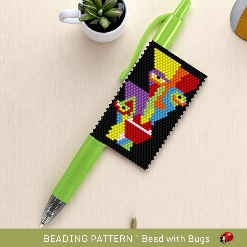 Peyote Stitch Beaded Pen Wrap Pattern, Abstract Art (Pilot G2 Pen)