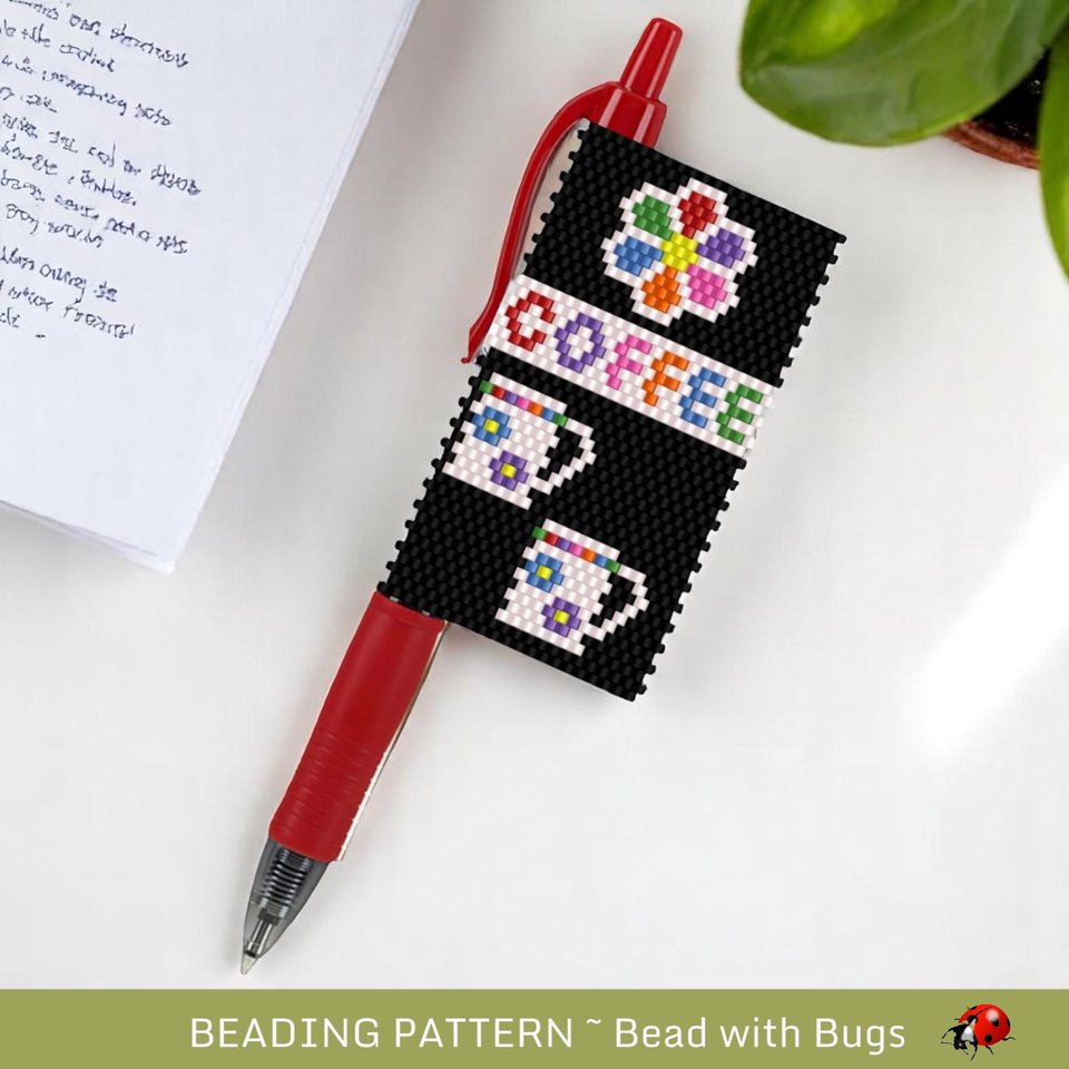 Coffee Peyote Stitch Beaded Pen Wrap Pattern for Pilot G2 Pen