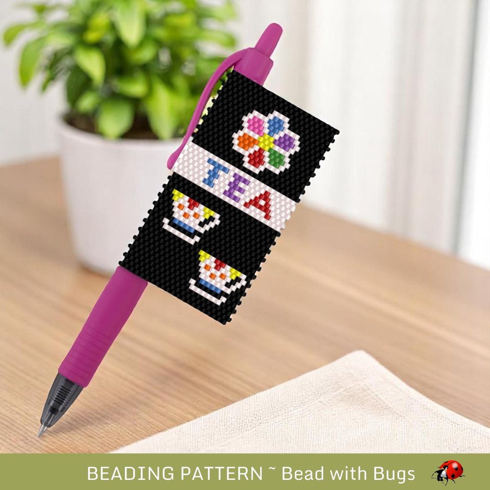 Peyote Stitch Beaded Pen Wrap Pattern, Beverages Theme (PDF Pattern)