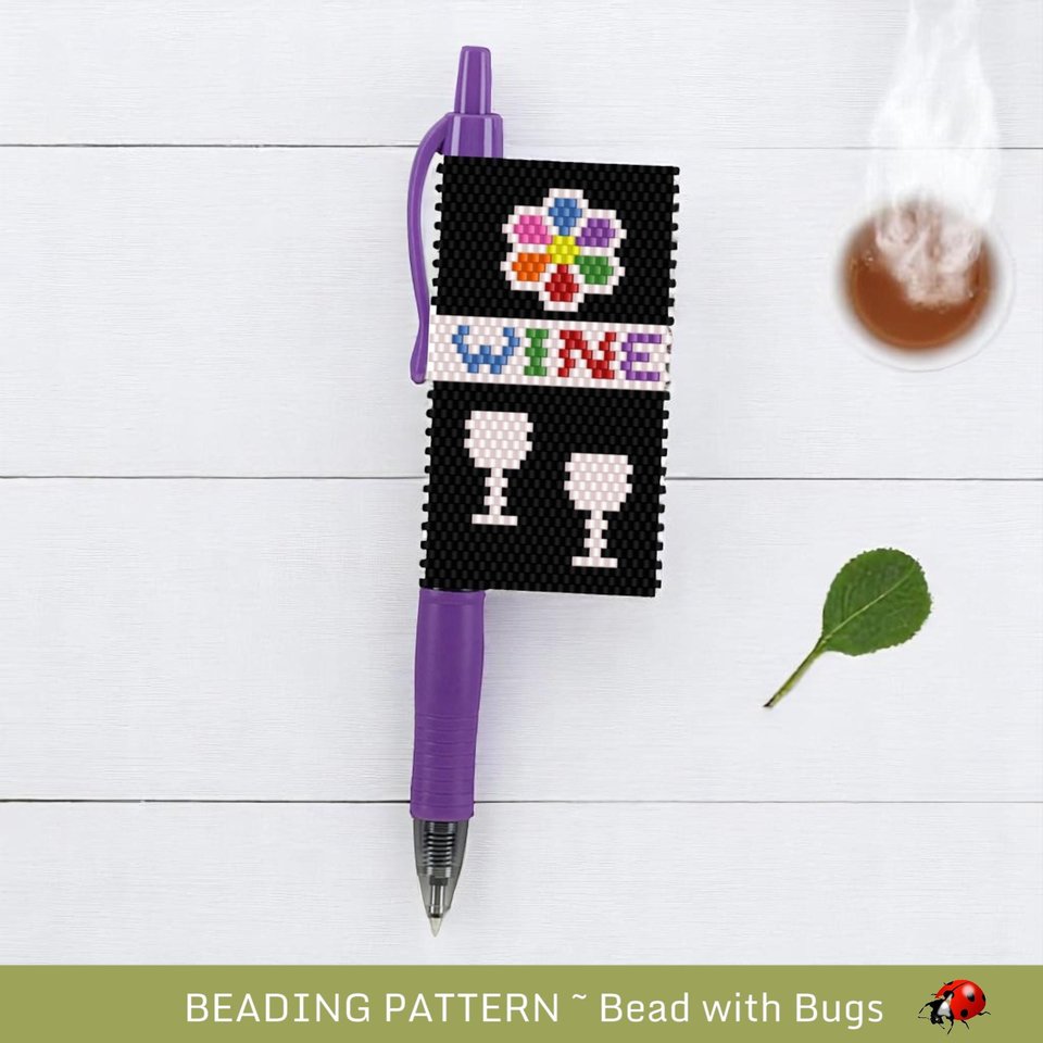 Peyote Stitch Beaded Pen Wrap Pattern, Beverages Theme (PDF Pattern)