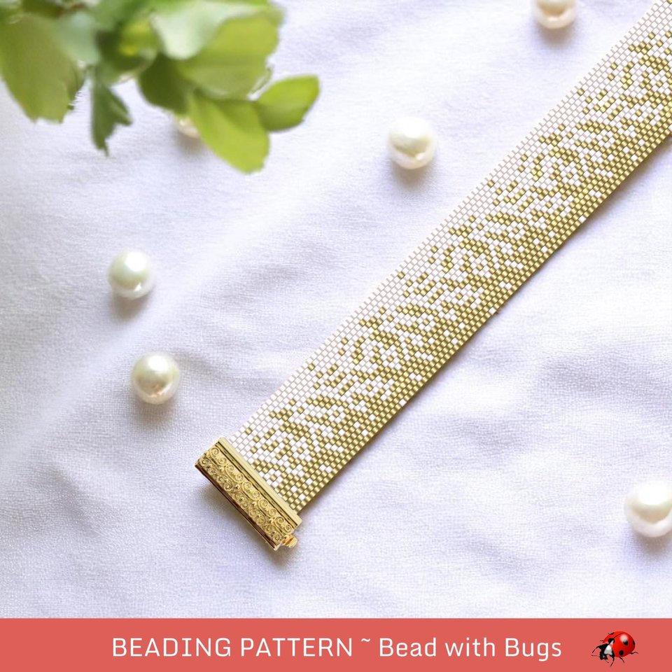 Peyote Stitch Beaded Bracelet Pattern by Bead with Bugs, SCATTERED GOLD, PDF