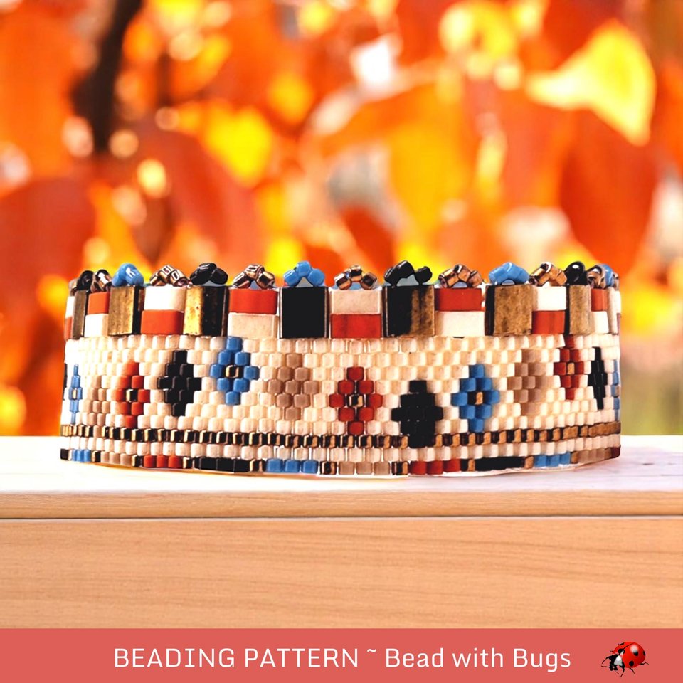 Peyote Stitch Beaded Bracelet Pattern by Bead with Bugs, AUTUMN FAIR, PDF