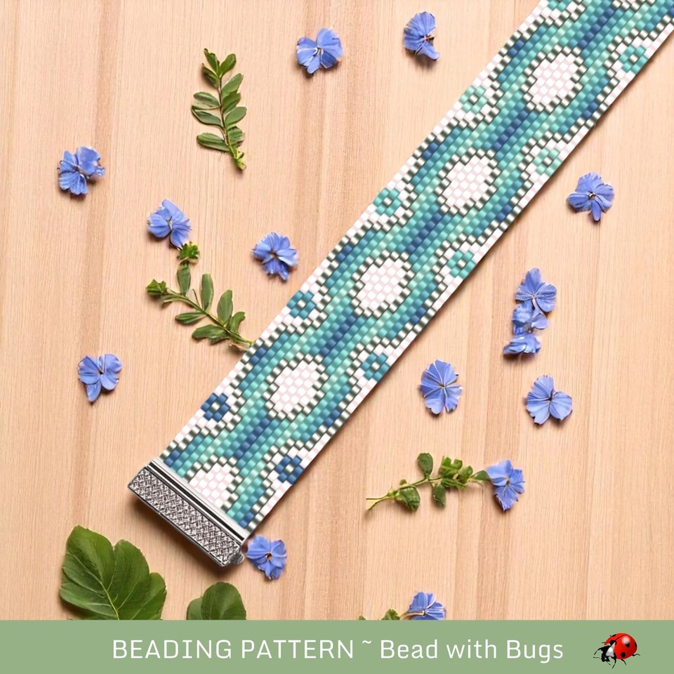 Peyote Stitch Beaded Bracelet Pattern by Bead with Bugs, RIVER DANCE, PDF