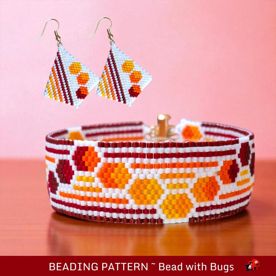 Peyote Stitch Beaded Bracelet and Earrings Pattern Set, Through the Fire, PDF