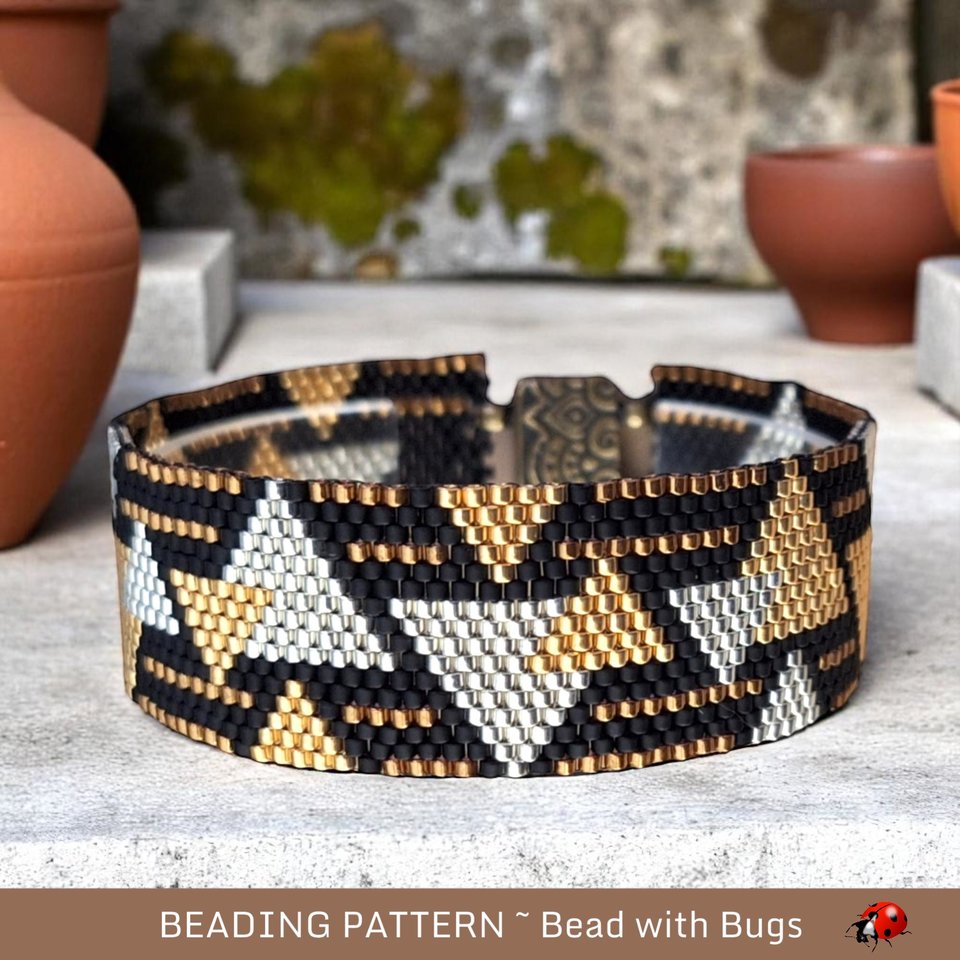 Peyote Stitch Beaded Bracelet and Earrings Pattern Set, Mixed Metals, PDF